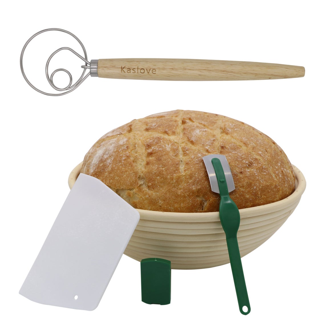 10 Pieces Oblong Oval Banneton Proofing Bread Basket,Rising Rattan Basket-Included Baking Bowl Dough+Dough Whisk+Scraper+Bread Lame+Blade+Cloth Liner French Style For Home Bakers 
